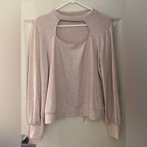 LNA Clothing Long Sleeve w/ Cut Out Neck Detail, Beige, S